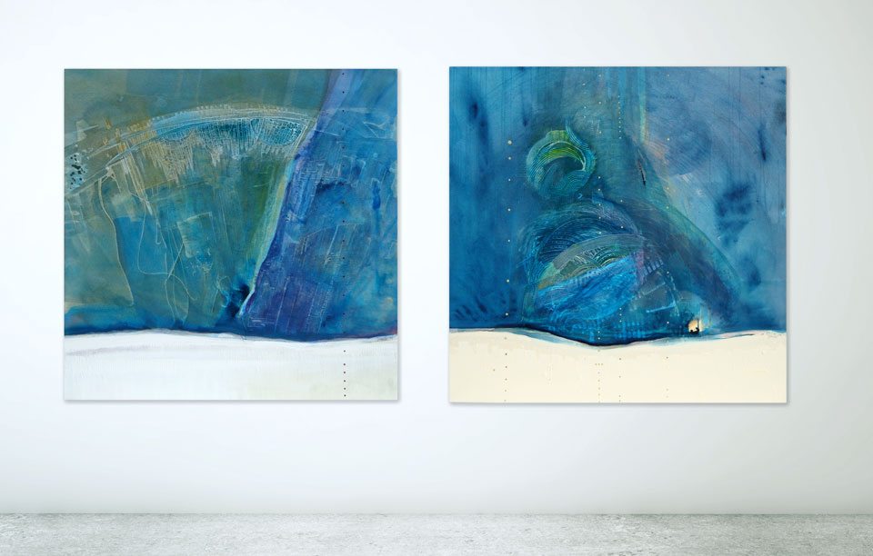 image of two mixed media paintings titled Valley and Path
