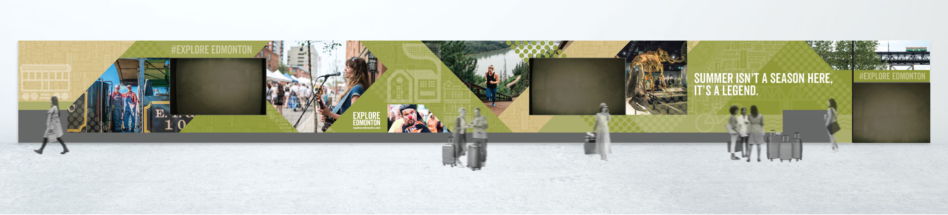 image of Explore Edmonton wall wrap in baggage carousel area at Edmonton Airport